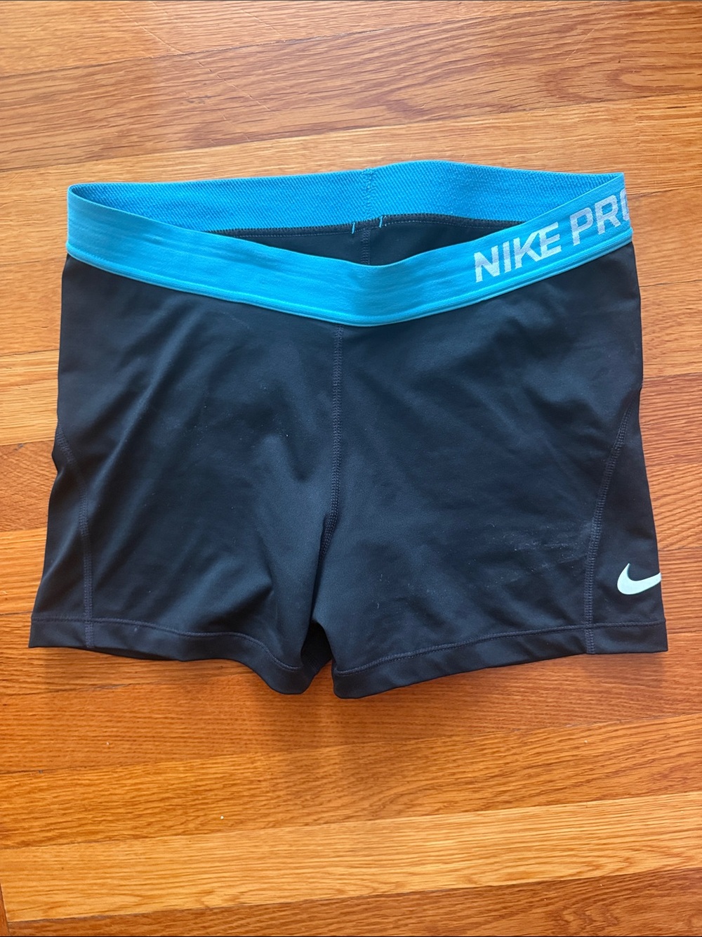 Nike Women's Black Bike Shorts with Teal Waistband